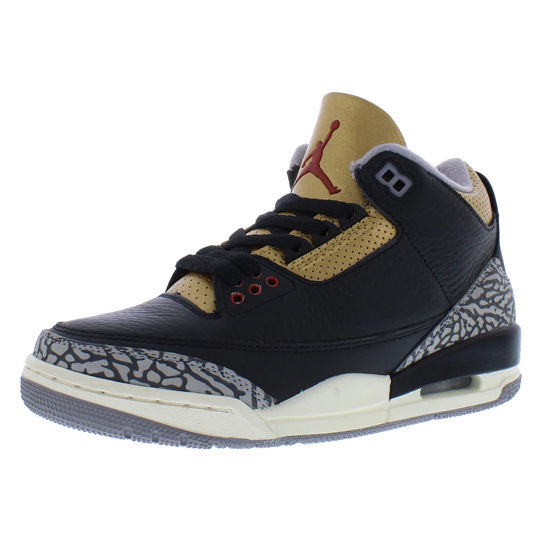 For for Air for 3 Retro Women's Shoes Black/Fire Red/Metallic Gold Size 5 Athletic Walking Made in Vietnam Summer Spring