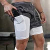 Men's 2-in-1 Camo Quick Dry Yoga and Running Shorts Compression Inner Layer Gym Fitness Jogging Pants