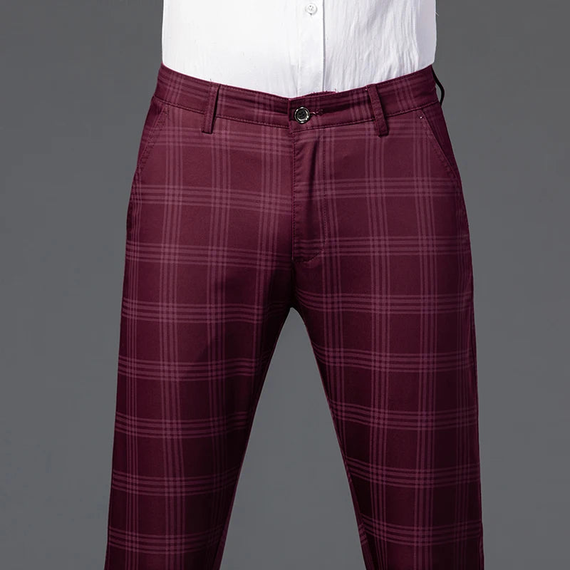 2025 Spring New Men's Plaid Casual Pants Business Fashion Slim Stretch Male Skinny Trousers Brand Clothes 7 Color