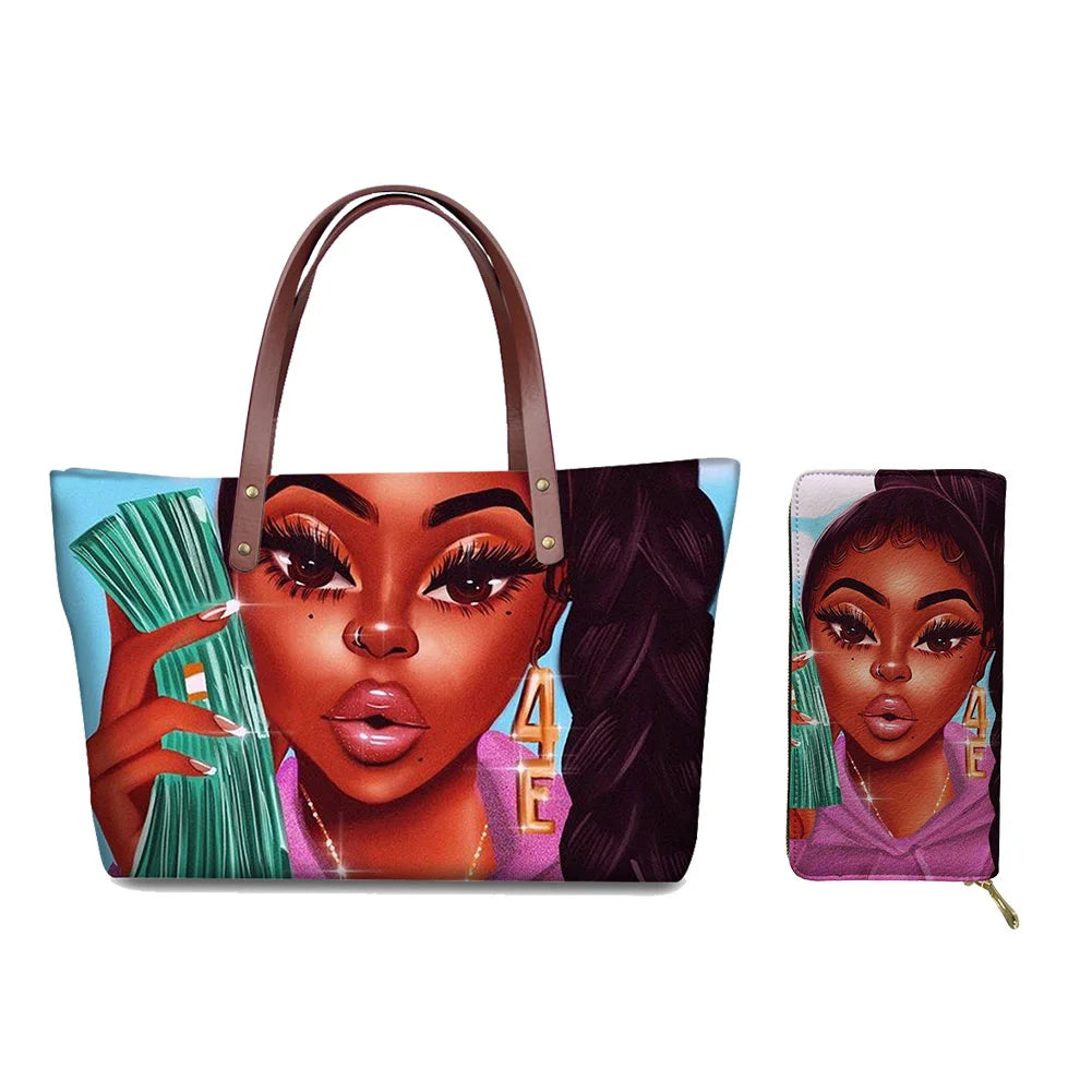 High Quality Latest Custom Pattern Women Hand Bags Black Art African Girls Printed Top Handle Tote Bag Luxury Purse for Ladies