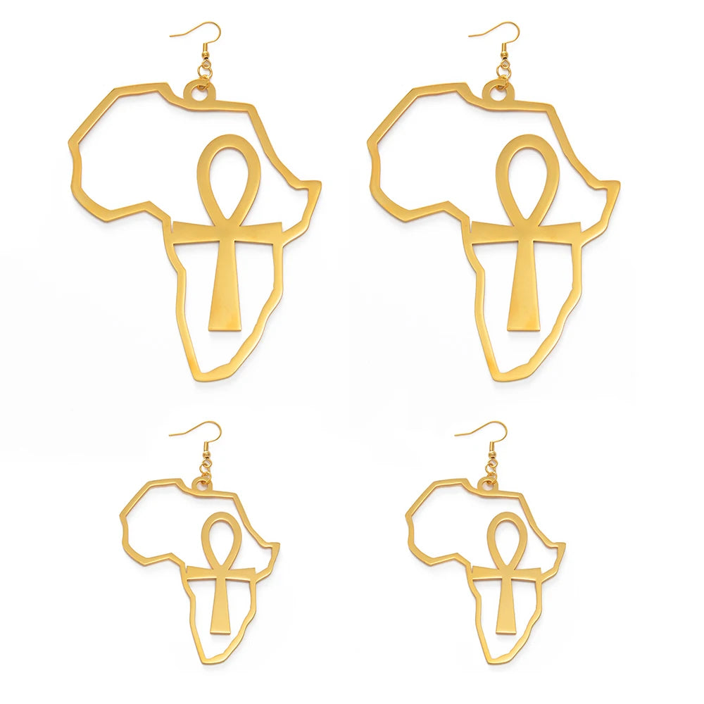 Anniyo African Map Big Ankh Earrings Exaggerate Larger Earring Africa Egypt Nile Key Traditional Ethnic Hyperbole  #154721