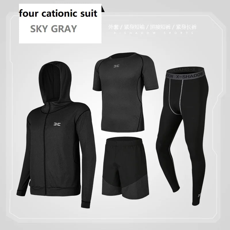 Men's Quick Dry Gym Sports Suit Long Sleeve Fitness Running Clothes with Yoga Tights Three Piece Suit for Spring Season