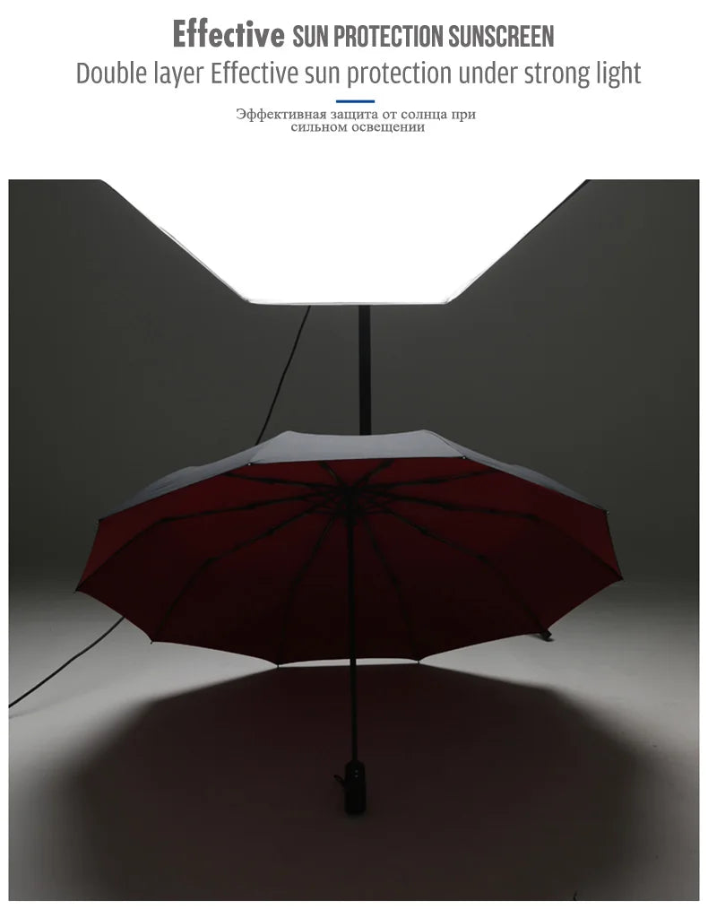 Double-layer Automatic 10-bone Rain and Sun Umbrella Windproof Sunscreen Rain and Sunshine Dual-use Business Folding Umbrella