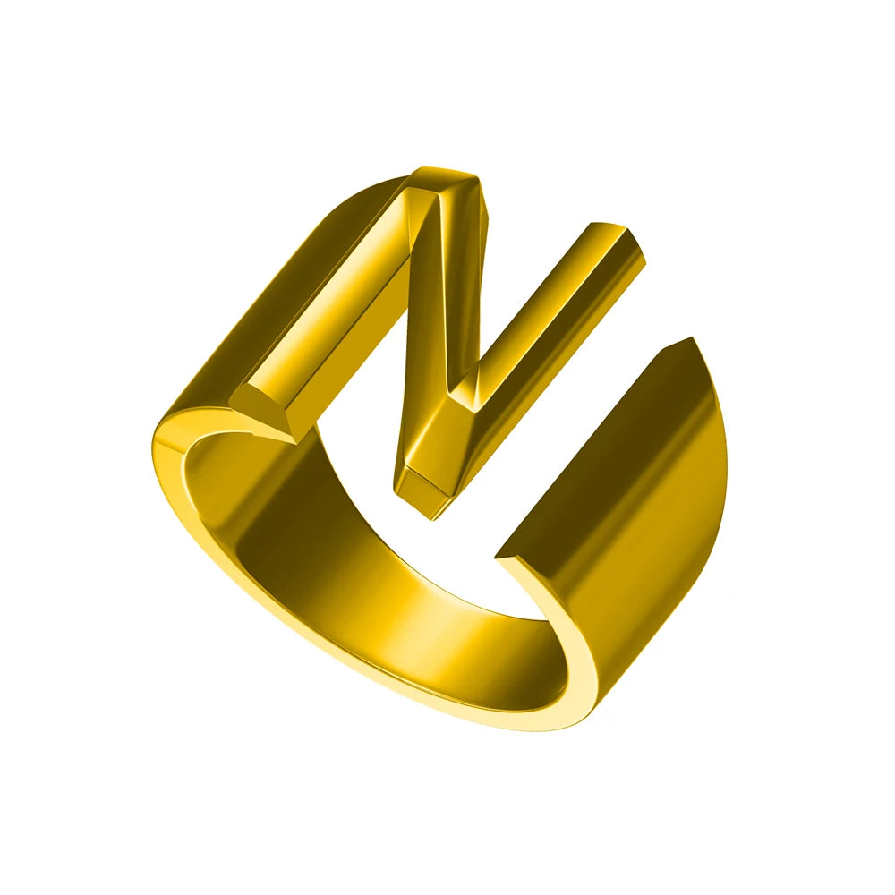 Letter Ring A-Z  26 Capital Letters Plated  Real 18K Gold Opening Adjustable Man Women Fashion Jewelry Rings