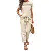 Casual Temperament Pure Colour Cotton and Linen Ladies Short Sleeve Trousers Suit Summer Hot Fashion T-shirt Suit New 2025