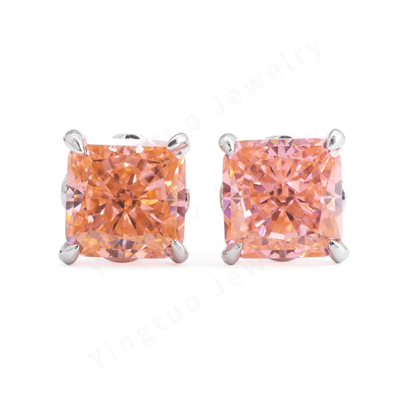 18K Gold Plated High Carbon Diamond Stud Earrings Classic Style Ice Crushed CZ Stobnes S925 Radiant for Anniversaries