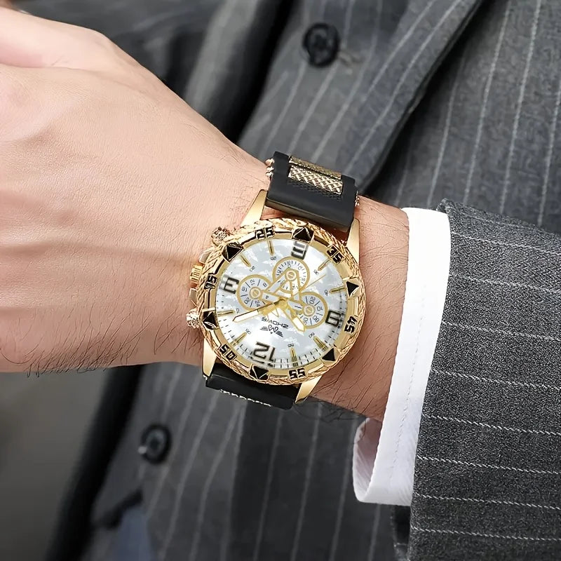 Luxury Business Men Watch Silicone Strap Quartz WristWatch Male Calendar Clock Reloj Hombre