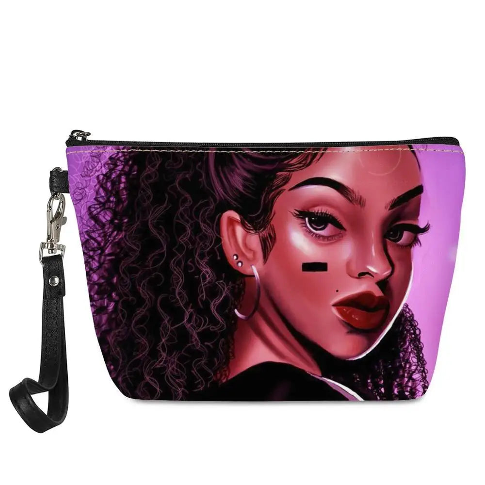 Hot Selling Art African Girl Theme Lightweight Travel Accessories Cosmetic Pouch Zipper Closure Makeup Bags Custom Cosmetic Bag