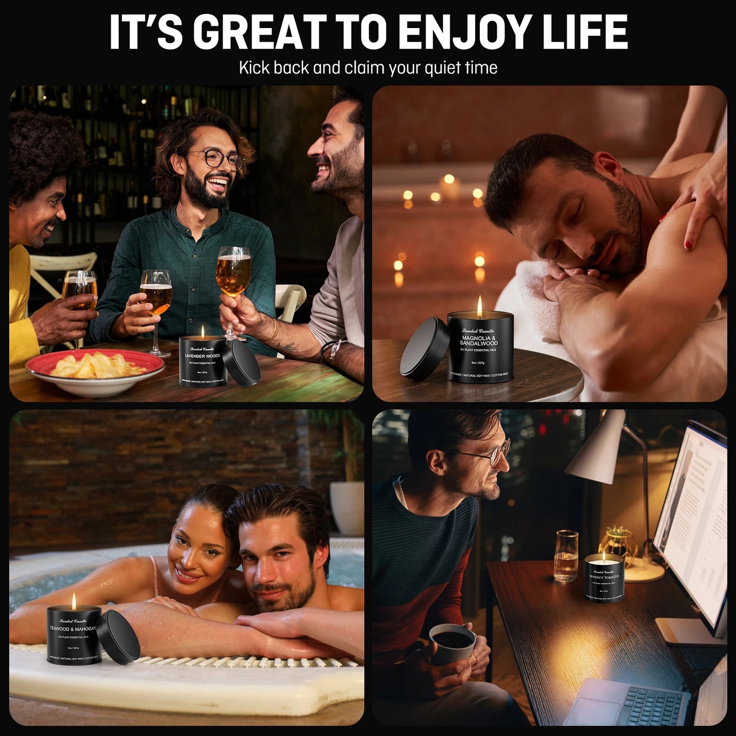 Men's Scented Candles Gift Set 4 Pack Soy Wax  Luxury Masculine Candles for Home Relaxing Gifts for Men, Dad, Husband