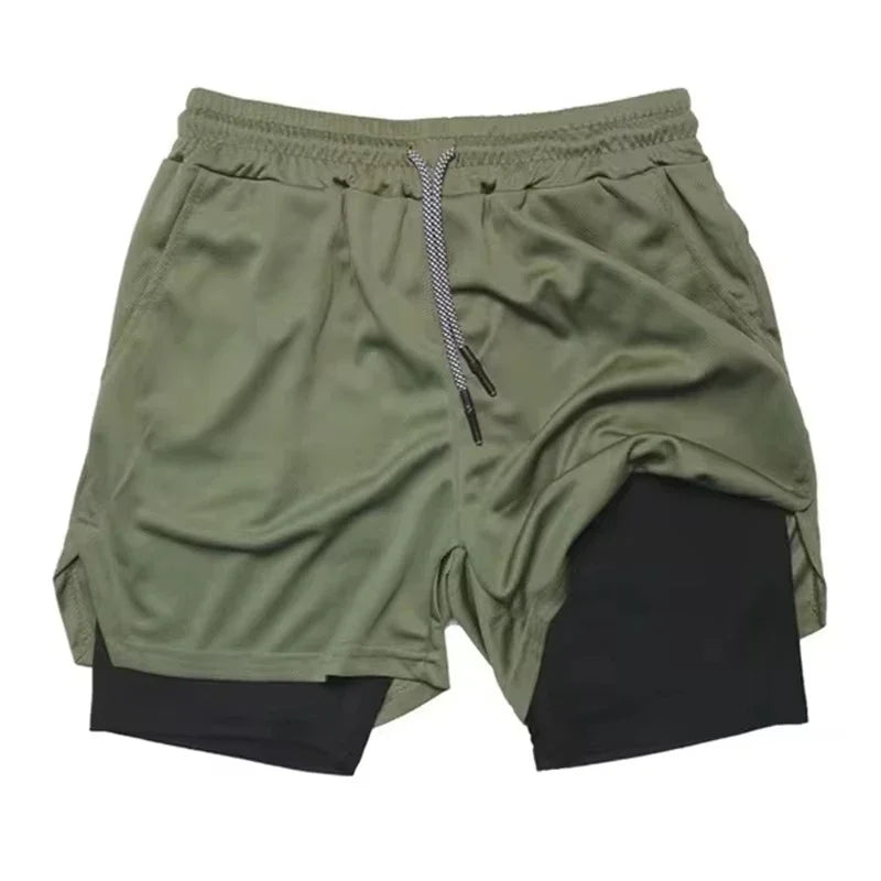 Men's 2-in-1 Camo Quick Dry Yoga and Running Shorts Compression Inner Layer Gym Fitness Jogging Pants