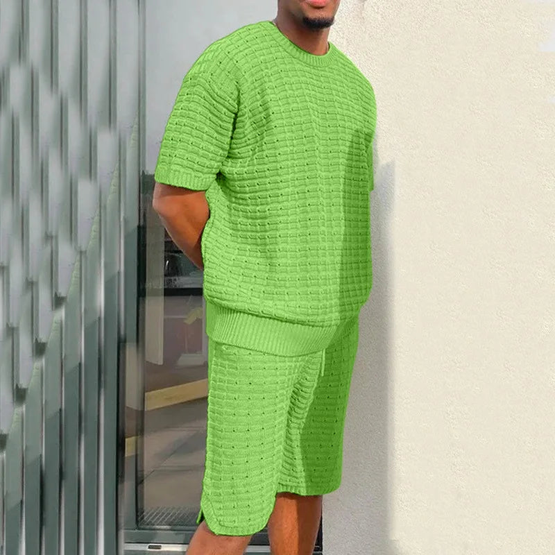 S-3XL Men's Set Summer Sports Matching Clothing Loose Short Sleeved Shirt Shorts Youth Two-piece Set