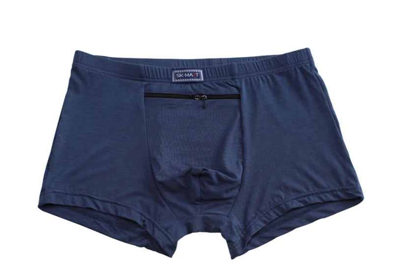 Plus Size 7XL Men's Theft-Proof Underwear Front Double Zipper Pocket Men Panties Modal Comfortable Breathable Sexy Boxer Shorts