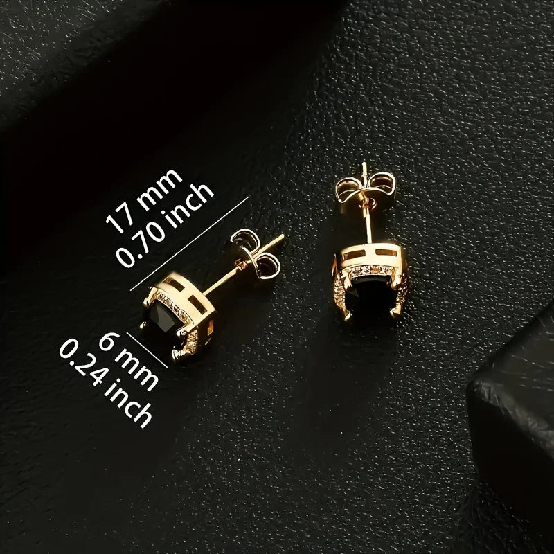 USA Stock Square Black Stud Rectangle 5A+ Cubic ZIRCON 14K Gold Plated Jewelry Aretes De Hombre CZ Diamond Earring for Men Women