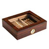 Cigar Humidor Luxury Tempered Glass Top Display Custom Packaging Wood Humidor Cigar Tobacco Case Box With Hygrometer