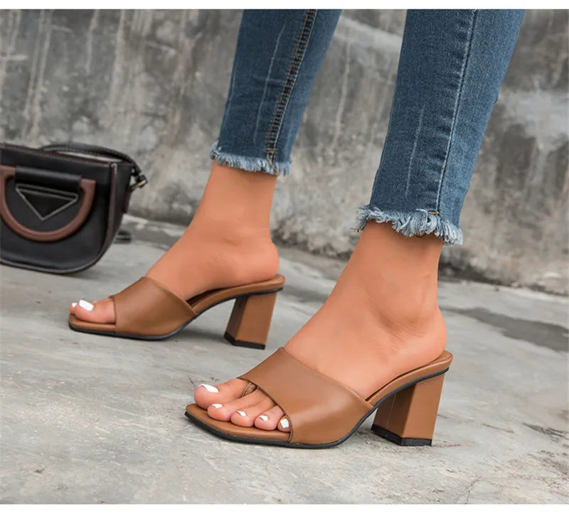 Eilyken Purple Slipper Summer Outdoor Sandal Women Square High Heel Beach Slip On Flip Flop Slides Size 41 42