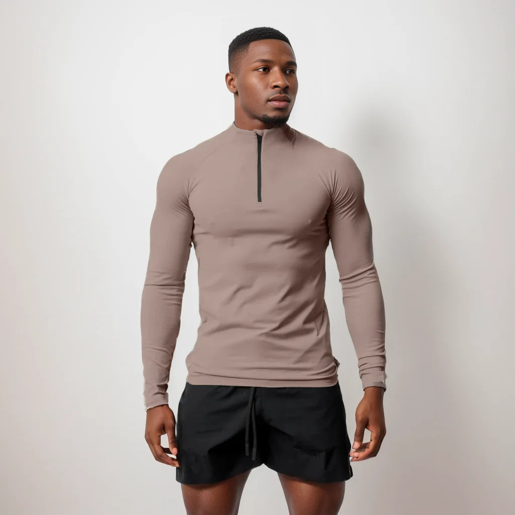 Men's High Neck Compression Half Zip Sweatshirt Long Sleeve Fitness Top with Zip for Winter Training Gym Running-Made Fleece