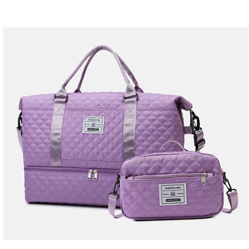 Large Capacity Travel Weekender Bag With Wet Pocket Shoes Compartment 2pcs Carry on Duffel Tote Bag Set With Small Handbag