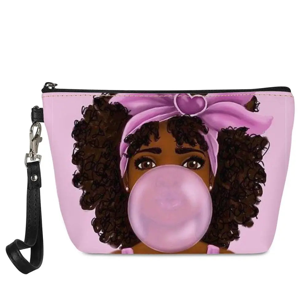 Hot Selling Art African Girl Theme Lightweight Travel Accessories Cosmetic Pouch Zipper Closure Makeup Bags Custom Cosmetic Bag