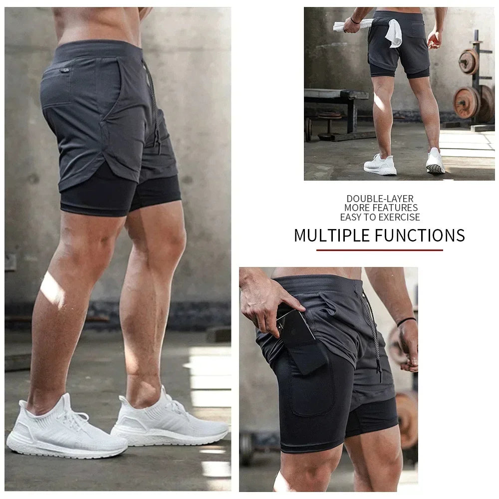 Men's 2-in-1 Camo Quick Dry Yoga and Running Shorts Compression Inner Layer Gym Fitness Jogging Pants