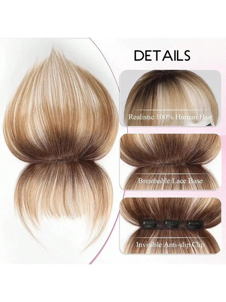Human Hair Bangs Clip in Hair Extensions Fake Bangs 360° Clip on Air Bangs Hairpieces for Women With Temples 3 Secure Clips