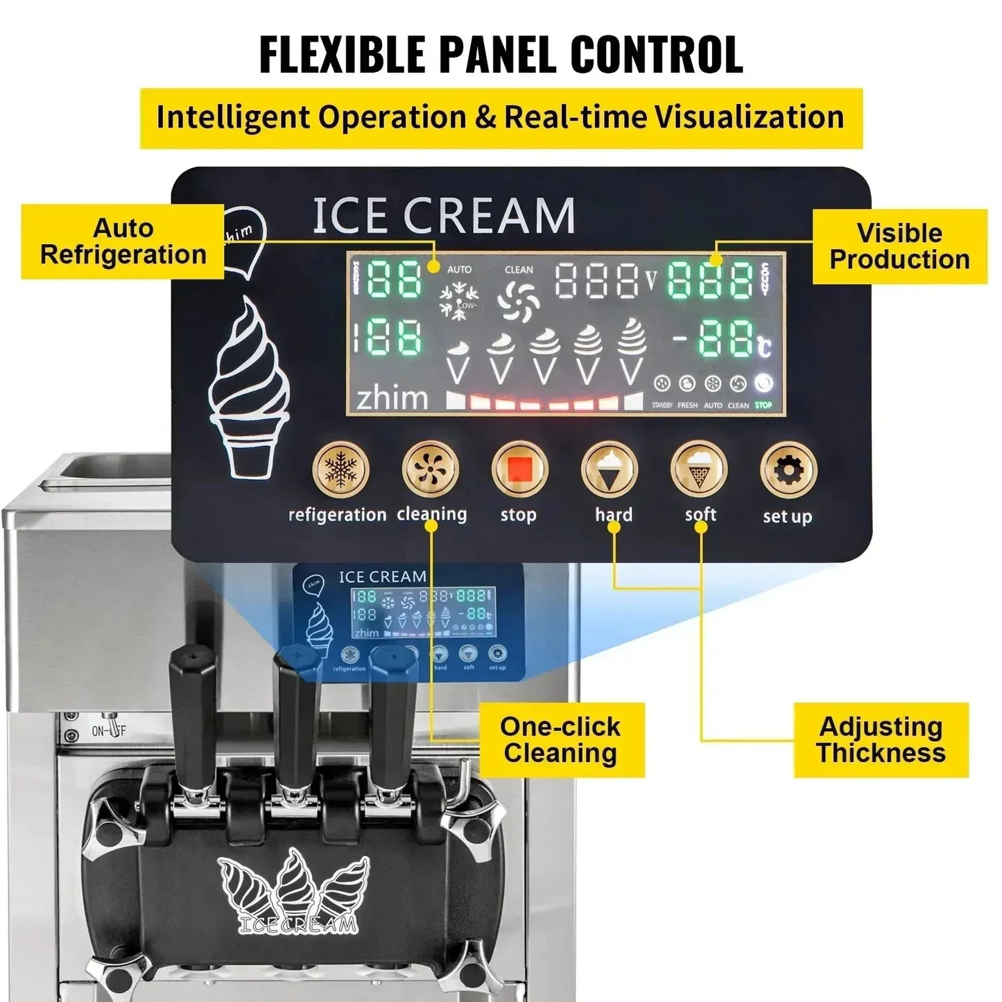 VEVOR 1200W A168  Compressor Ice Cream Maker 4-Nozzle LCD Panel Machine for Yogurt and Milk 3 Flavors New Condition