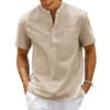 S-5XL High Quality New Men'S Linen V Neck Bandage T Shirts Male Solid Color Shorts Sleeves Casual Cotton Linen Tshirt Tops