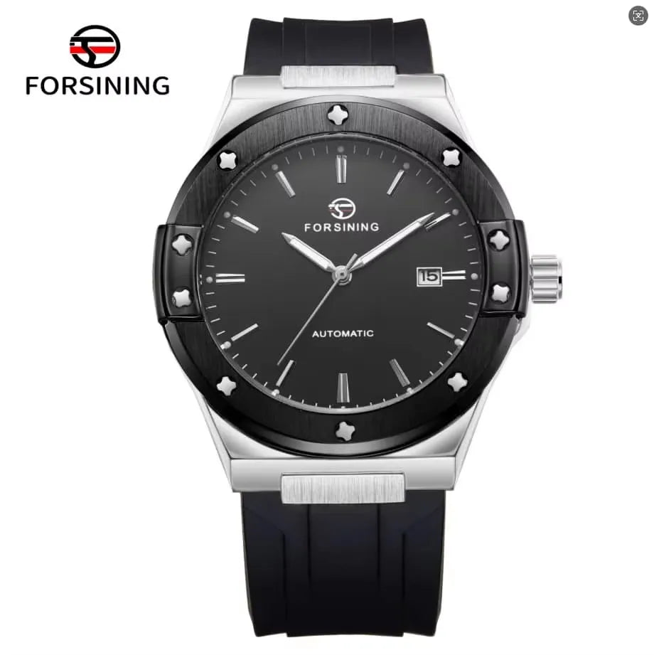 For FORSINING Luxury Automatic Men's Mechanical Watch Waterproof Luminous Calendar with Silicone Band Hollow Out Business Design