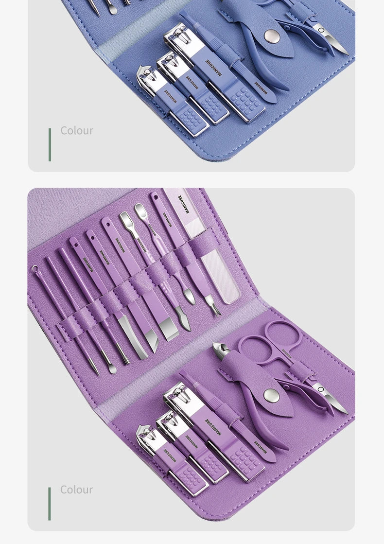 12-16pcs/set Nail Cutter Set Stainless Steel Nail Clippers Set With Folding Bag Manicure Cutter Kits Scissors Makeup Beauty Tool