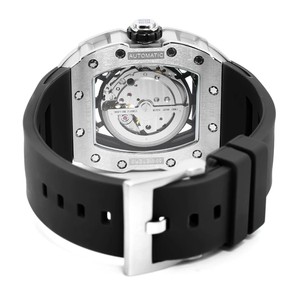 Men's Mechanical Watch RM Style Skeleton Dial Luxury Relgio Masculino Tonneau Watch