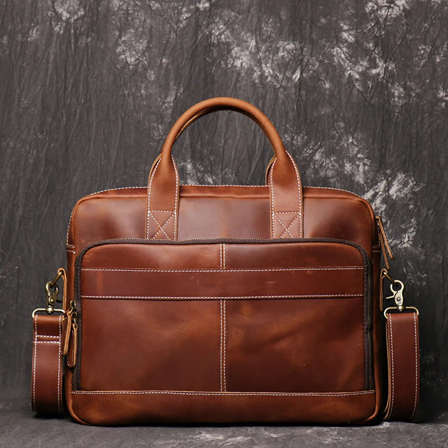 Genuine Leather Laptop Bag Crazy Horse Leather Briefcase Business Tote Bag Cowhide Mens Briefcases for Men Travel Messenger Bags