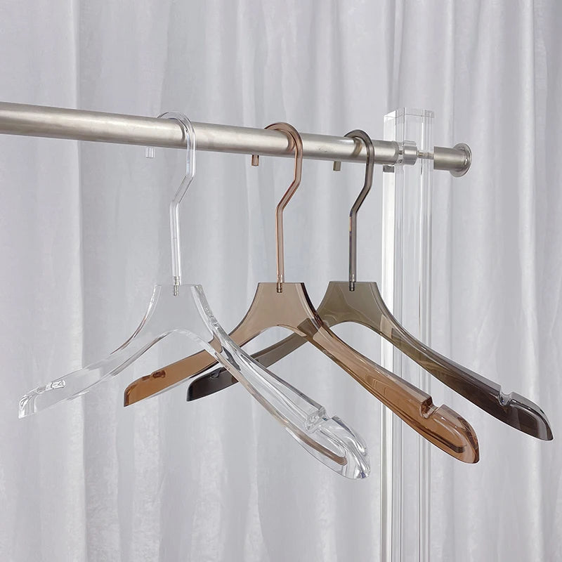 Transparent Wholesale Coat Skirt Matte Hanger Acrylic Clothes Hanger with Gold Hooks