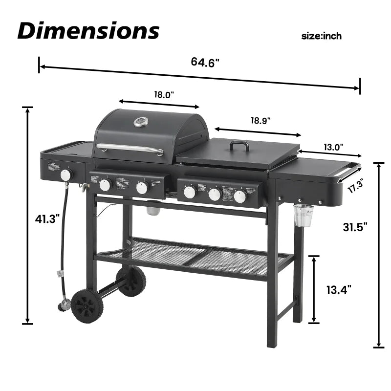 Overseas Stock Free Shipping 6 Burner BBQ Propane Gas Grill with Side Burner 59000 BTU Output Stainless Steel Barbecue Grill