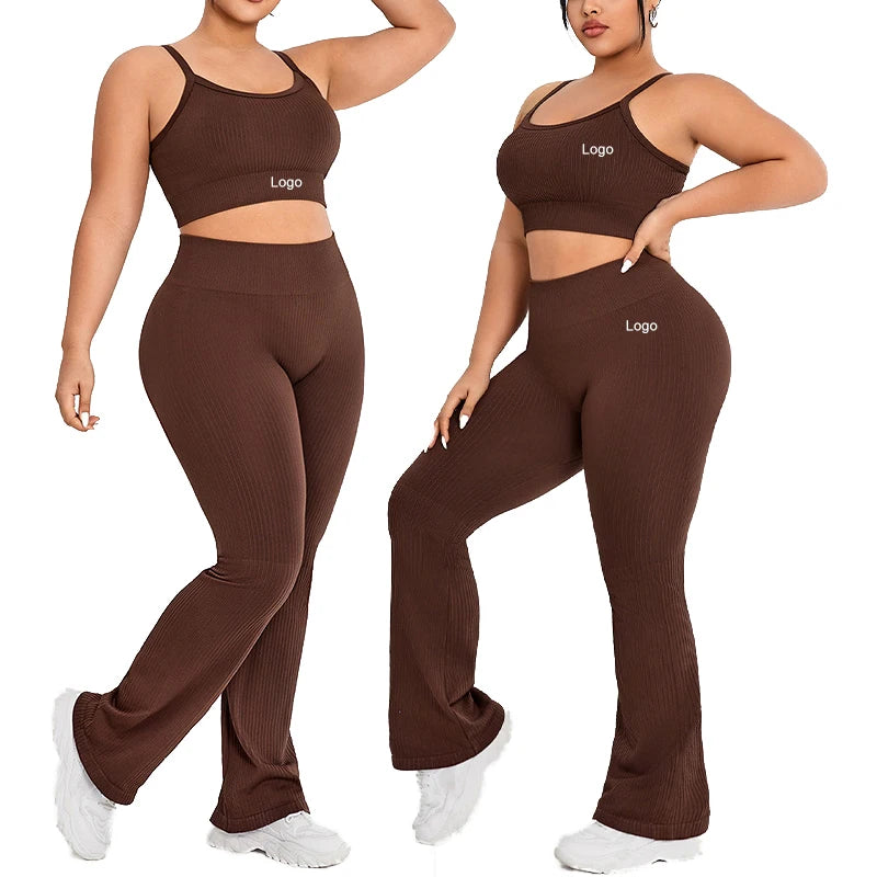EU Size Plus 3XL Custom Logo Gym Clothing Plus Size Active Wear Flared Yoga Outfit Pilates Clothes