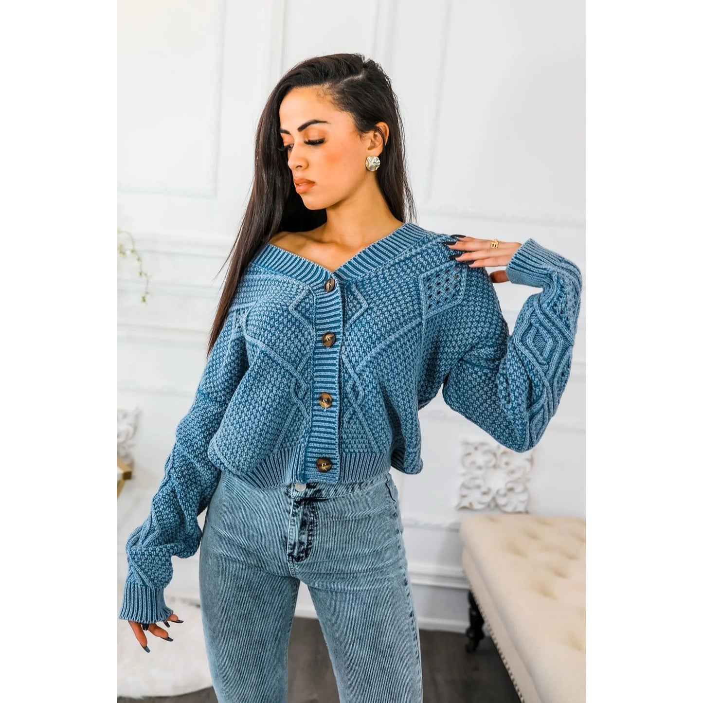 Women's Summer Cardigan TD Never Burnt Out V Neck Button Down Sweater Breathable and Casual Print Design with Front Logo