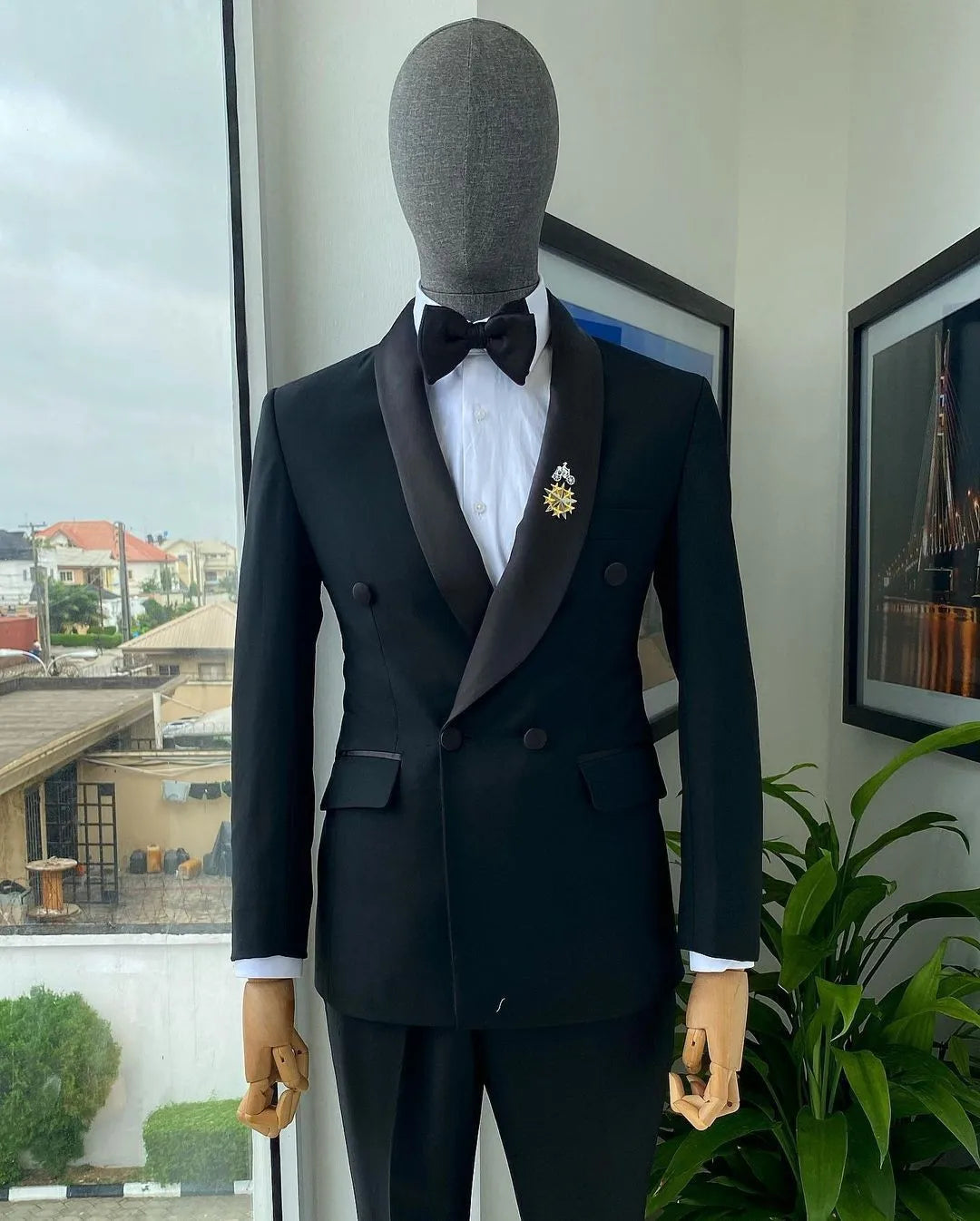 Men Two Button Solid Business Wedding Tuxedo Suit for Prom Suit Jacket and Pants
