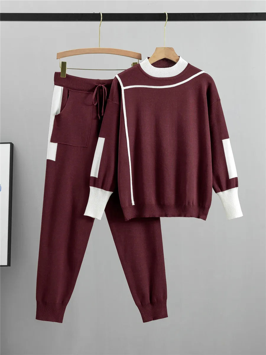Plus Size Fashion Suit Women Spring and Fall 2024 New Casual Knitting Two-Piece Set