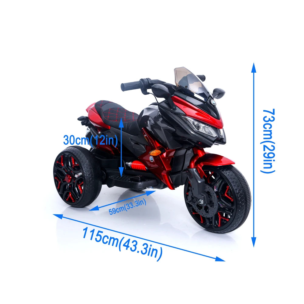Ride-On Scooter 3-Wheels Battery Powered Motorbike Rechargeable Manual Throttle Drive by Hand Lighting Wheels Kids Motorcycle