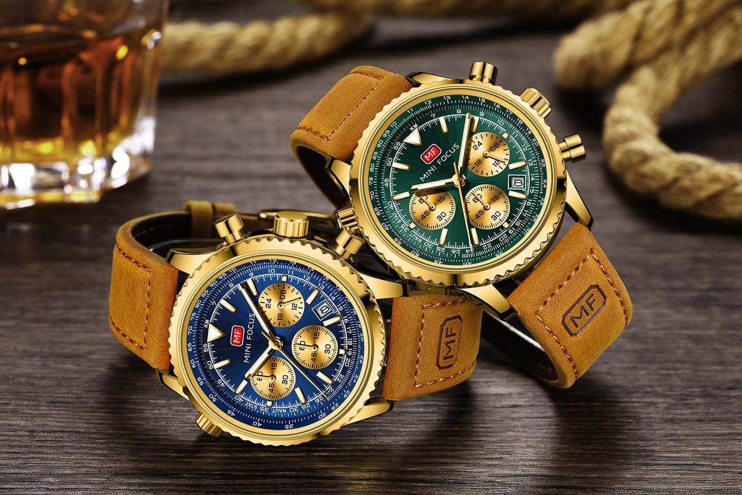 2025 New MINI FOCUS MF0463G Luxury Men Quartz Watches Genuine Leather Strap Chronograph Calendar Waterproof Wrist Watch
