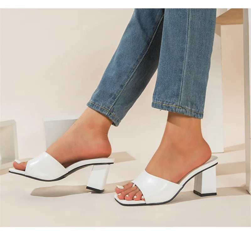 Eilyken Purple Slipper Summer Outdoor Sandal Women Square High Heel Beach Slip On Flip Flop Slides Size 41 42