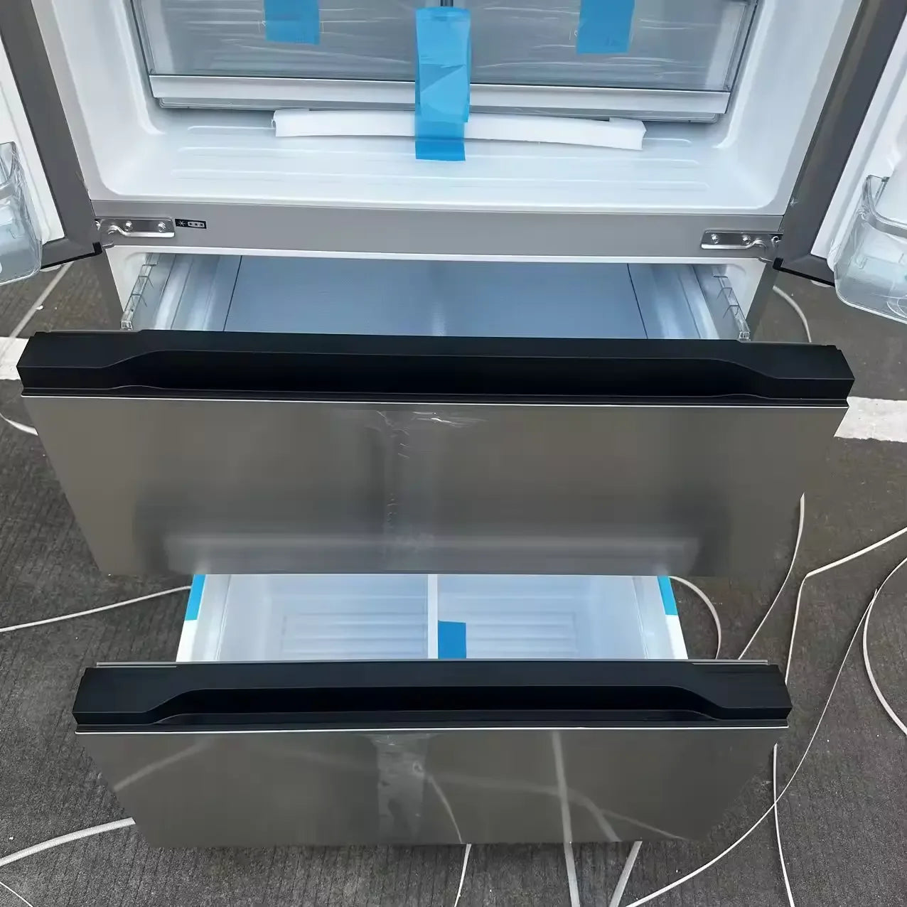 Premium Stainless Steel French-Door Household Fridge Refrigerator Top-Freezer Electric Power Portable Installation for Hotels