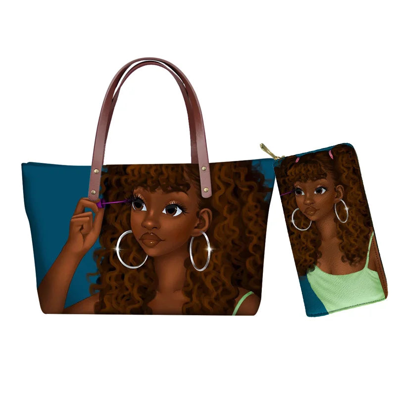 Top Seller Cheap Price Customize Design 2 Pcs Set African Print Women Shoulder Bag Handbag Fancy Beach Handbags for Women Luxury