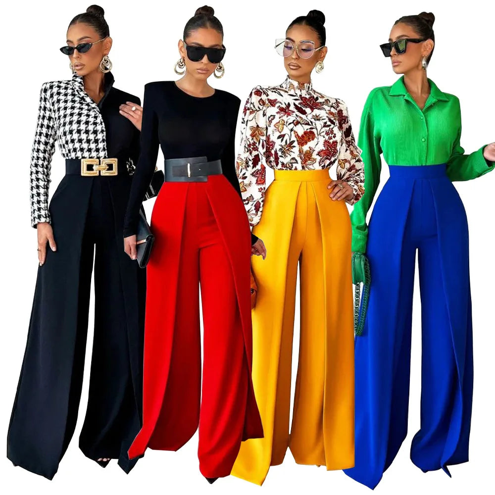 D1467 High Quality Casual Pants & Trousers for Women Solid Color Straight Tube Loose Slim Wide Leg Pants Women Trousers (No Top)