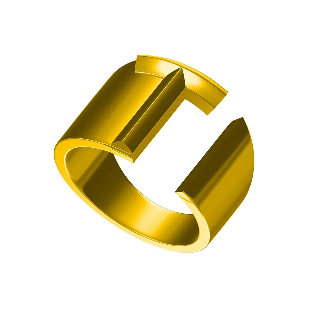 Letter Ring A-Z  26 Capital Letters Plated  Real 18K Gold Opening Adjustable Man Women Fashion Jewelry Rings