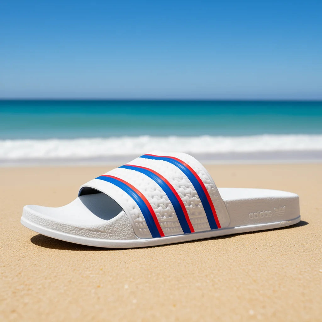 For Adilette Men's Open Toe Sandals Cloud White Blue Solar Red Striped Slip-On Summer EVA Outsole