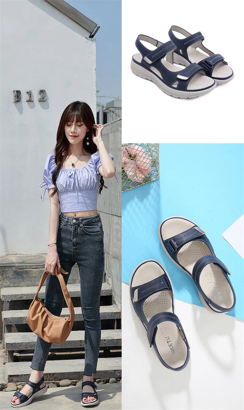 HOVINGE  Shoes Women Comfortable Sandals Ladies Slip-on Wedge Sandals Sports Beach Walk Shoes Summer Fashion Casual Shoes