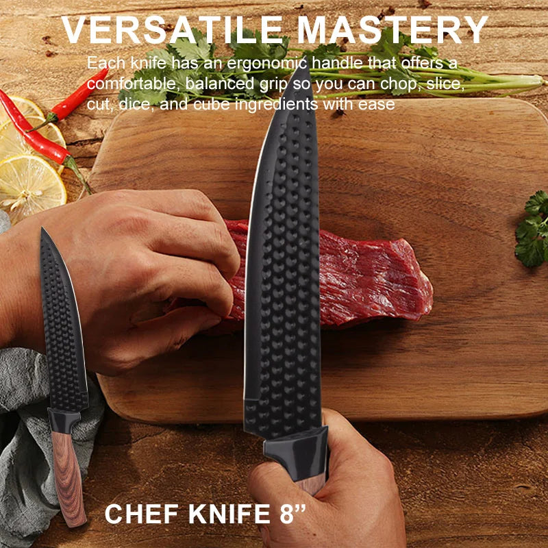 High Quality 9-Piece 3cr13 Stainless Steel Kitchen Knife Set With Wooden Handle Sharp Blade Slicing Knives for Home Restaurant