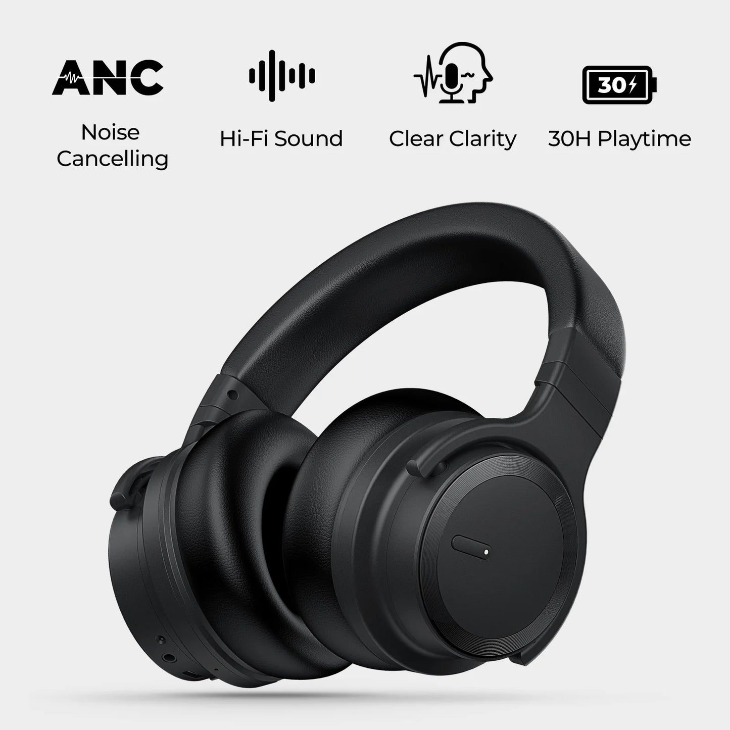 Active Noise Cancelling Wireless Headphones with Bluetooth 5.3, Hi-Fi Stereo, Fast Charging, & Long Playtime - Travel-Friendly
