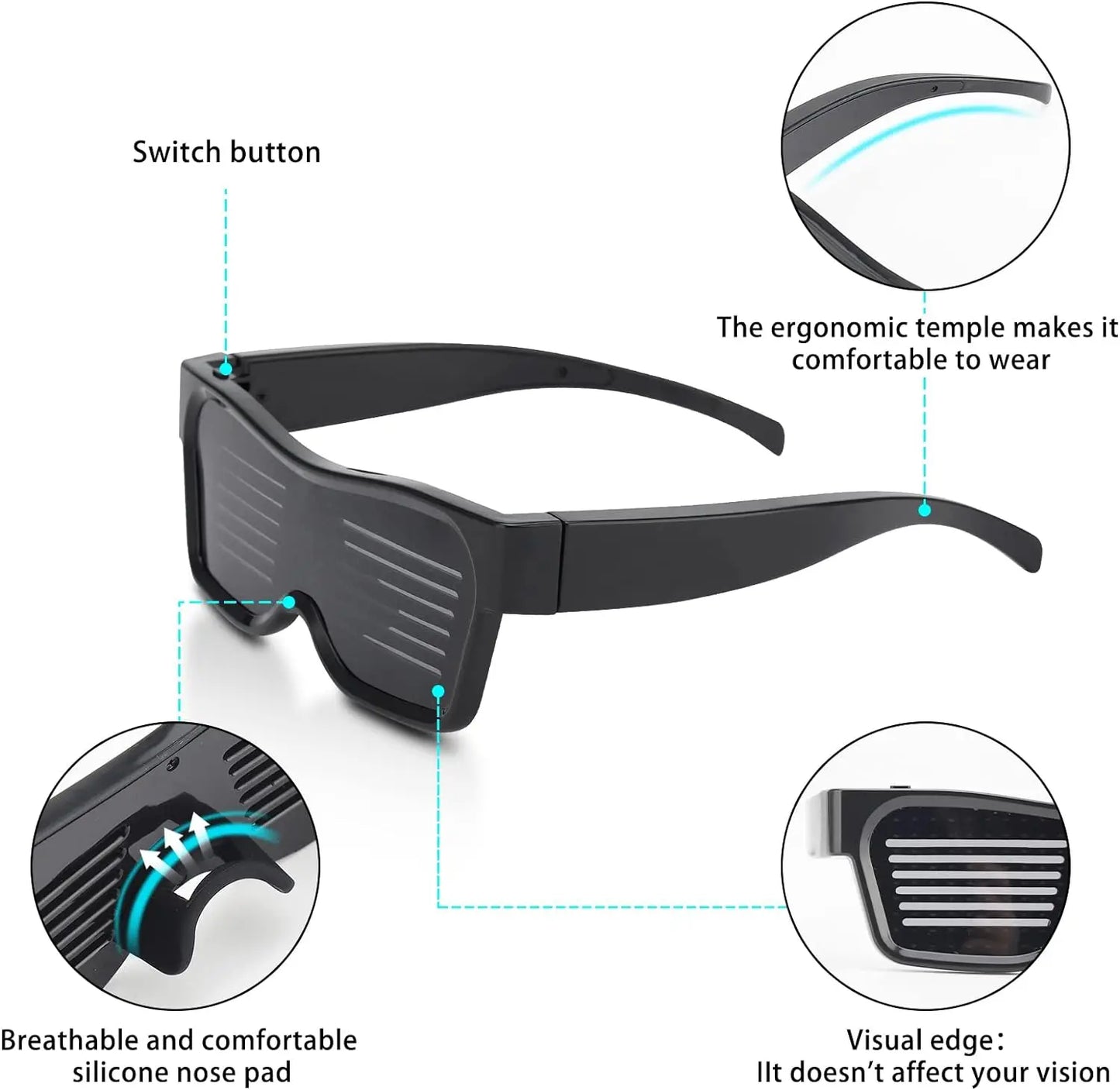 Smart Sunglasses LED Rechargeable App Bluetooth Programmable Flashing Light Glasses Party Sunglasses LED Glasses