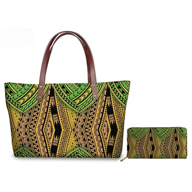 Custom Printed Women Bag Handbags African Girls Printing Purse and Handbags 2pcs Set Shoulder Tote Bag Females Summer Beach Bags