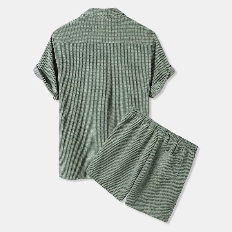 Fashion Men Outfit Set Summer Mens Casual Loose Short Sleeve Suit Shirt and Shorts 2 Sets Clothing